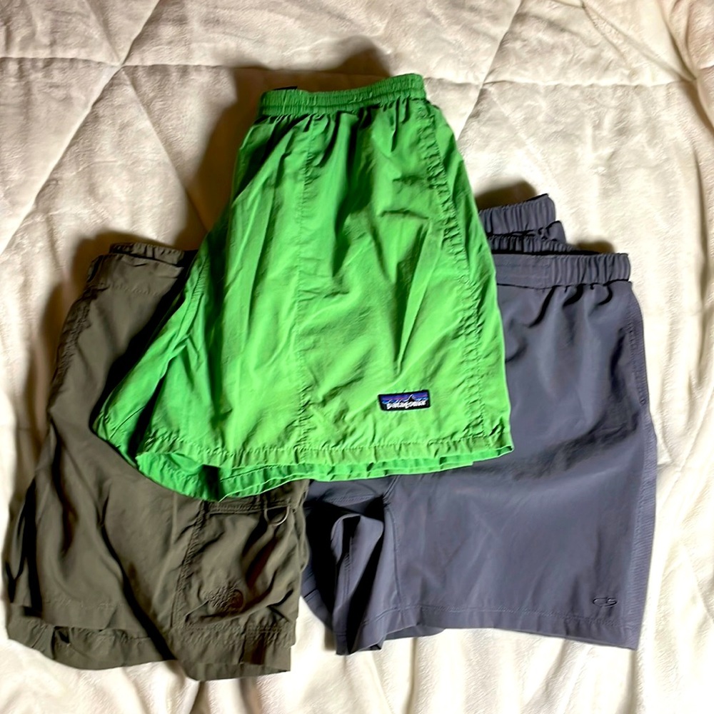 Women’s athletic shorts by Patagonia, North Face and Champion. Size M.